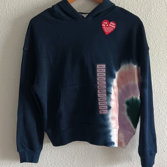 Wildfox Dark Navy Hoodie Kangaroo Pocket Tie Dye Pullover - Picture 3 of 15